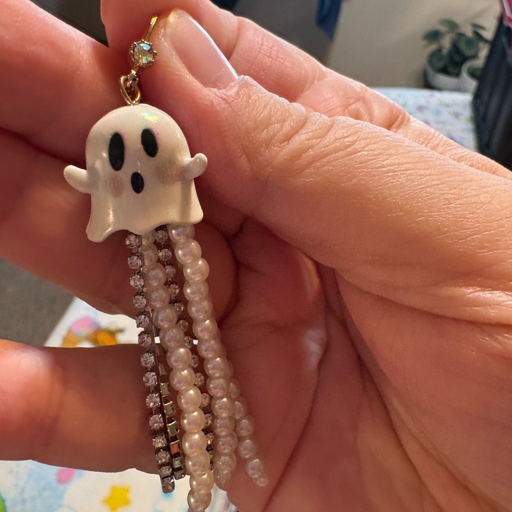 Betsey Johnson Ghost Earrings with Pearls and Rhinestones - Picture 2 of 4